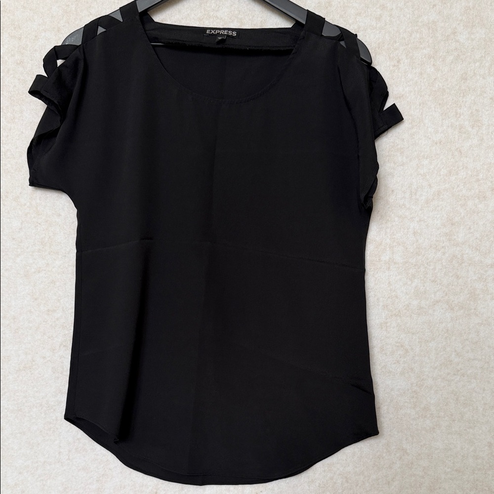 Express Women's Black Blouse with Cutout Sleeves